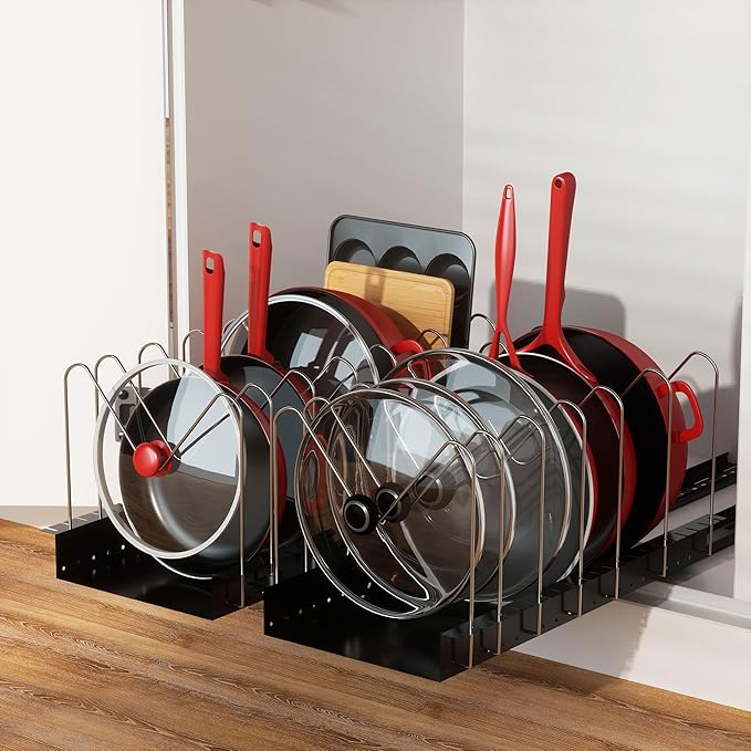 Golener 4 Adjustable Dividers for Pull Out Pots and Pans Organizer - Optional Dividers for Sliding Lid Holder and Pan Rack in Kitchen, Slide Out Cabinet Organizer, Pot Lid, Bakeware and Pan Organizer