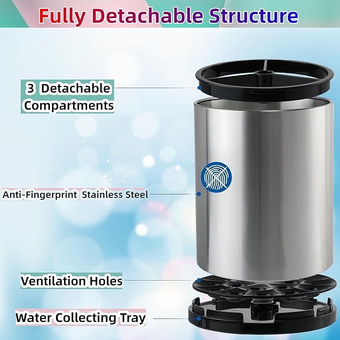 Kitchen Utensil Holder Extra Large 360°Rotating For Counter Organizer Stainless Steel Storage Cooking Silverware Caddy 3 Compartment Flatware Spoon Spatula Tool Cutlery Container(Silvery)
