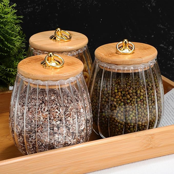 4PCS GLASS FOOD STORAGE JARS: Delicate Thicken Glass Storage Containers with Lids, Decorative Jar for Candy Cookies Coffee 750ml
