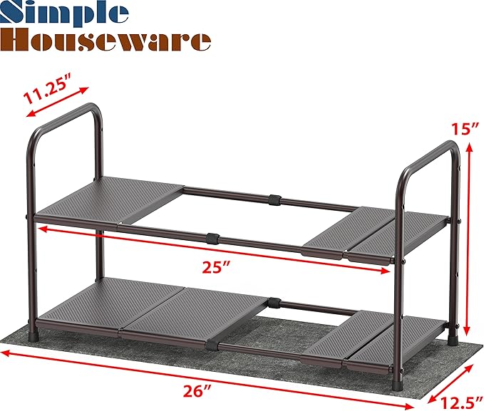 Simple Houseware Under Sink 2 Tier Expandable Heavy Duty Metal Shelf Organizer Rack, Bronze (Expand from 15 to 25 inches)