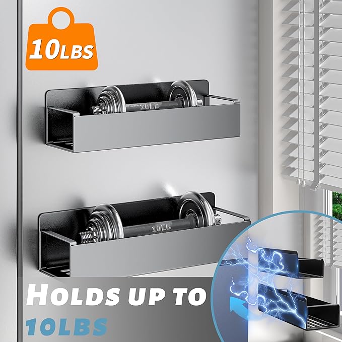 2 Pack Magnetic Spice Rack for Refrigerator, Black Magnetic Shelf for Kitchen Organizer and Storage, Mini Organizers for Oven and Fridge with 2 Hooks