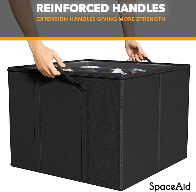 SpaceAid Shoe Organizer for Closet, 2 Pack Foldable Shoe Storage Containers Baskets Boxes Bins w/Adjustable Dividers, Fits 16-32 Pairs, Black