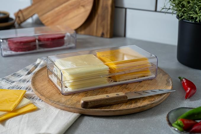 Cheese Keeper | Storage Container for Fridge | Food Box with Hinged Lid and Removable Tray | Sliced Cheese Organizer | Made in USA
