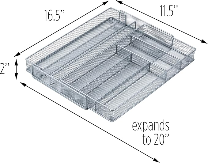 Honey-Can-Do KCH-02163 Steel Mesh 7-Compartment Expandable Utility Drawer Organizer, Silver