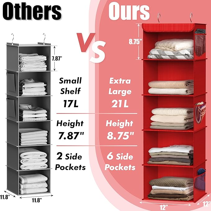 Simple Houseware 5 Shelf Hanging Closet Organizer, Red