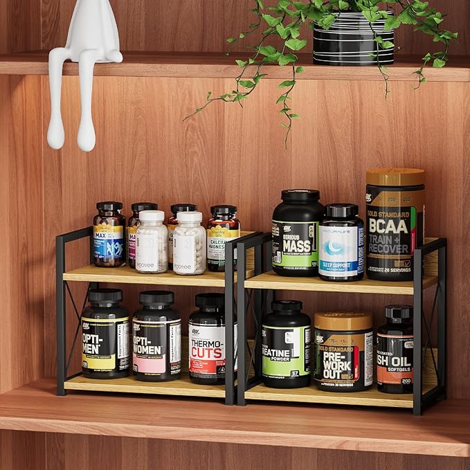 Giikin Countertop Shelf Organizer, 2 Tier Kitchen Spice Rack Organizer for Countertop, Wood Coffee Counter Shelf Organizer for Home (Bamboo, S)