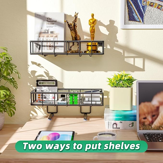 Hanging Storage Basket Wall Mount for Paper Towel Holder, Heavy Duty Metal Kitchen Bathroom Shower Spice Rack Home Decor Essentials, 2 Set, Black