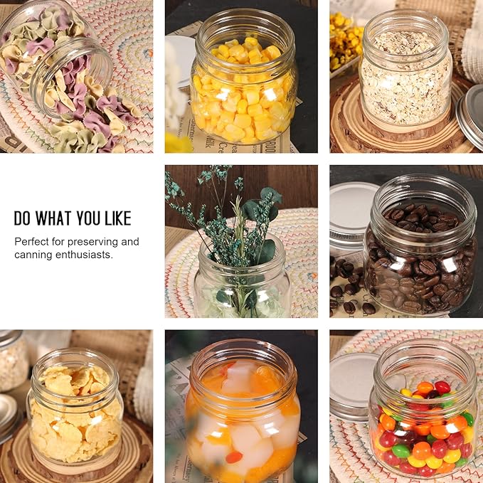 BEWAVE Glass Mason Jars, 8 oz Clear Glass Jars with Lids for Sealing, Regular Mouth Canning Jars for Food Storage, Snacks, Candies, DIY Projects, 8 Pack