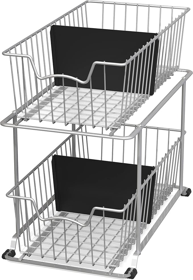 Simple Houseware 2 Tier Cabinet Wire Basket Drawer Organizer, Grey
