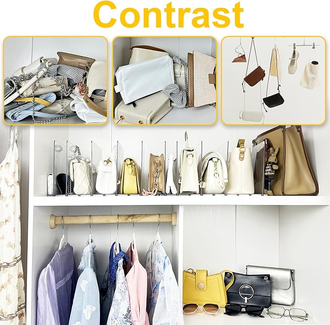 VERONLY 2 Pack Purse Organizer for Closet, 10 Layers Acrylic Shelf Dividers, Adjustable Purse Wallet Bag Divider, Handbag Separator Organizers for Office, Bookshelf, Bedroom