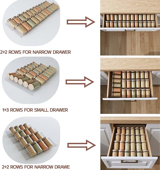 Drawer Organizer Set,4 Tier- 8 Pack Acrylic Seasoning Organizer, Kitchen Organizers and Storage, Makeup Organizer,Expandable From 13'' to 26'' Trays with Angled Dividers for Vanity Drawer,Bathroom