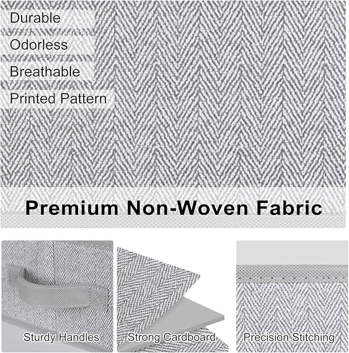 WUIKE Closet Organizers and Storage, Trapezoid Storage Bins, Fabric Closet Baskets with Handles, Clothing Bins for Shelves, Foldable Storage Baskets for Clothes, Herringbone Gray, Extra Large, 3-Pack