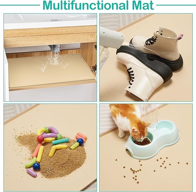Waterproof Under Sink Mat 34" x 19", Silicone Cabinet Liner, Rubber Protector for Kitchen and Bathroom, Keeps Cabinets Clean, Dry, and Organized (Beige)