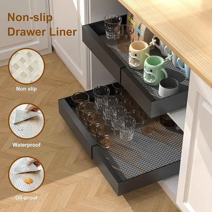 1 Pack 16.8" Deep Pull Out Drawers for Cabinets, Expandable Slide Out Drawers for Kitchen Cabinets, Pull Out Cabinet Organizer Roll Out Shelves for Pantry(Width 12.2"-19.7", Black)