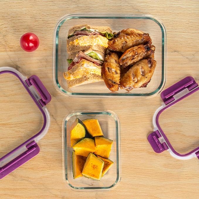 UMEIED 12 PACK Glass Food Storage Containers with Leak Proof Lids, Glass Airtight Meal Prep Containers Set for Lunch, On the Go, Leftover, Kitchen Pantry Organizers and Storage (Purple)