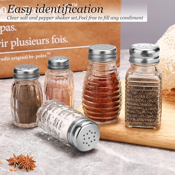 Glass Salt and Pepper Shakers Set,Cylindrical Salt Shaker Set