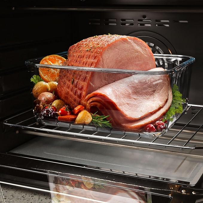 Large Glass Storage Containers with Lids, Big Rectangular Food Containers for Rotisserie Chicken Meal Prep Turkey Watermelon Potluck, XL Extra Large Freezer Safe Storage Container Airtight 200oz/26cup
