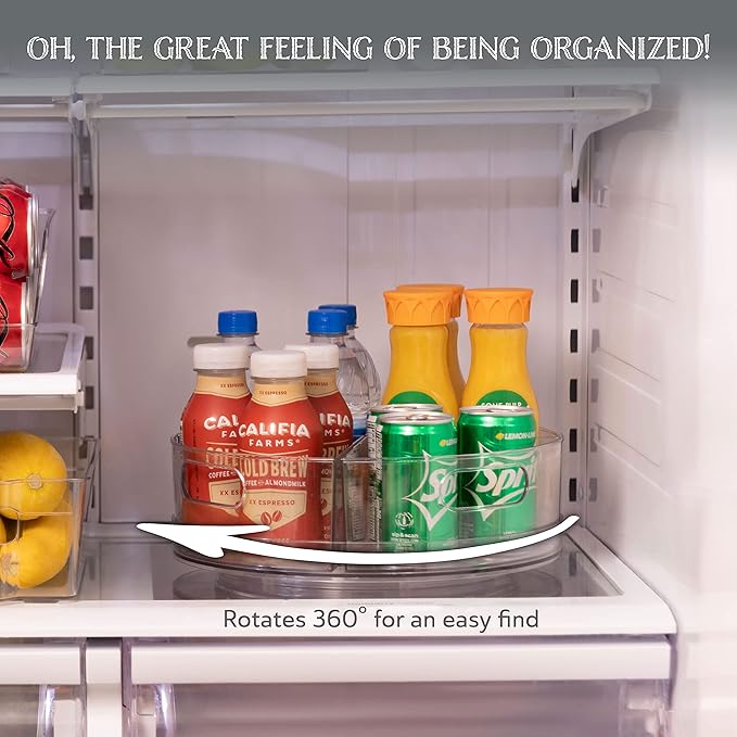 Oizeir Lazy Susan Turntable - Clear Acrylic, Removable Sections, Rotates 360 Degrees. Easily Organize Your Fridge, Cabinet or Counter. Great Carousel Storage for Food, Spices, Cosmetics. (4-Sections)