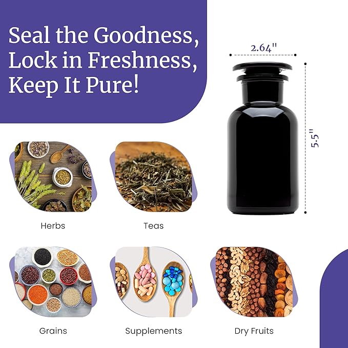 Infinity Jars Round jar Black Ultraviolet Glass Refillable Empty Apothecary Jar 250 ml(8.4 Fl oz) with Airtight Glass Lid for Tea, Spices, Dried Goods, Herb Storage | Smell Proof Jar