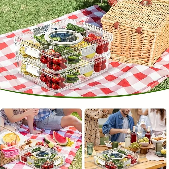 8 Compartment Transparent Plastic Snack Storage Container with Lids, Divided Serving Tray Food Organizer Box Travel Spice Box