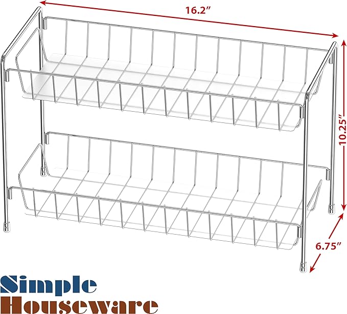 Simple Houseware 2-Tier Spice Rack Kitchen Organizer Countertop Shelf, Chrome
