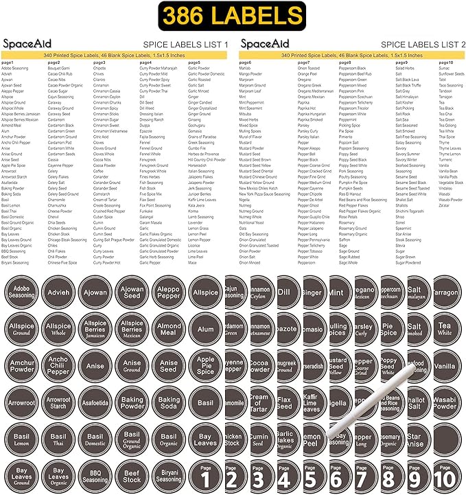 SpaceAid Spice Rack Organizer with 28 Spice Jars, 386 Spice Labels, Chalk Marker and Funnel Set for Cabinet, Countertop, Pantry, Cupboard or Door & Wall Mount - 28 Jars, 13.4" W × 10.8" H, Black