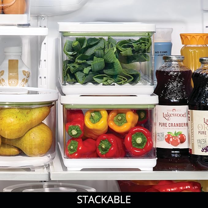 iDesign Large Fridge Produce Bin with Removable Drainage Tray and Lid - Set of 2 - Clear