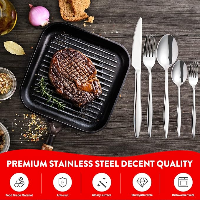 40 Pieces Silverware with Organizer, Stainless Steel Flatware Set for 8, Mirror Polish Utensils Cutlery for Home Kitchen Restaurant Hotel, Include Knives Forks Spoons, Dishwasher Safe