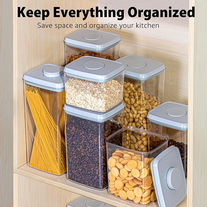 Uamector Pop Container Sets, 8-Piece Airtight Food Storage Containers, BPA-Free Air Tight Stackable Dry Cereal Container, Pantry Organization and Storage Cereal Snack Sugar Coffee