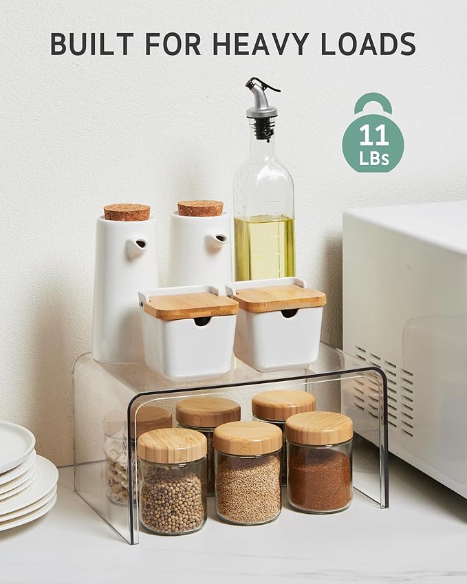 Syntus Cabinet Shelf Organizer, Set of 4 Clear Kitchen Counter Shelves for Kitchen Pantry Storage, Spice Rack
