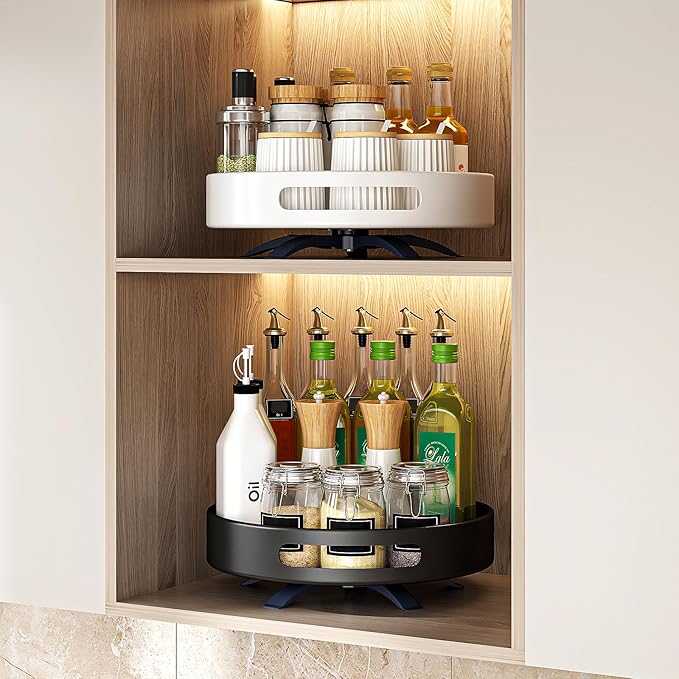 Lazy Susan Organizer Spice Rack 2 Tier,Organizer for Cabinet, Metal Lazy Turntable, Spice Shelf for Pantry, Kitchen Counter, Storage,12inch Black