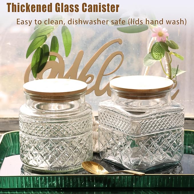 Vintage Glass Jar with Lid Spoon 38 OZ Round Thick Glass Storage Jars Airtight Lids Clear Decorative Canister Container for Food Candy Cookie Sugar Coffee Tea Nuts Snack Dog Treat Vase