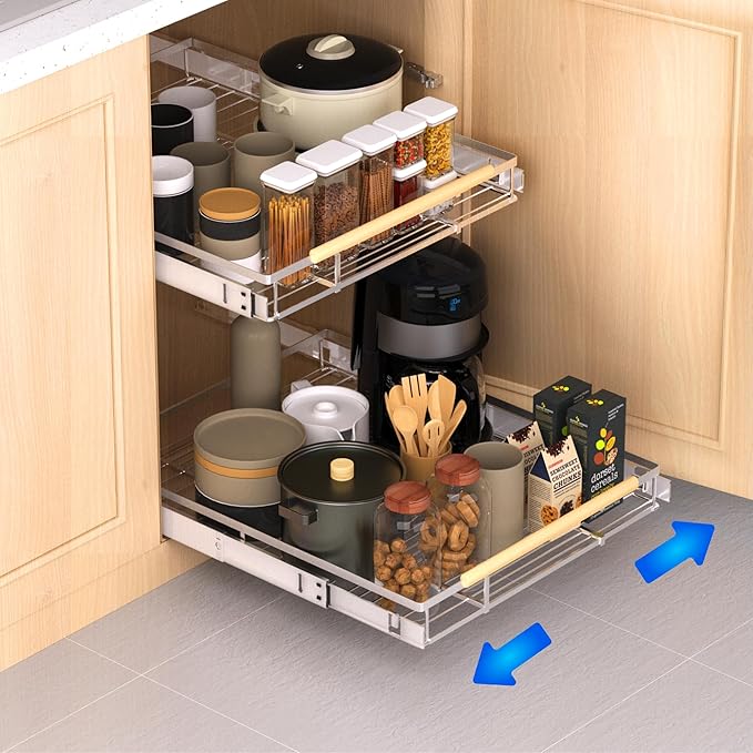 Pull Out Drawer Cabinet Organizer, Expandable Slide Out Storage Shelves for Cabinets, Under Sink and Wardrobe, 16.3"~26.3" Wide x 17.3" Deep, 1 Pack