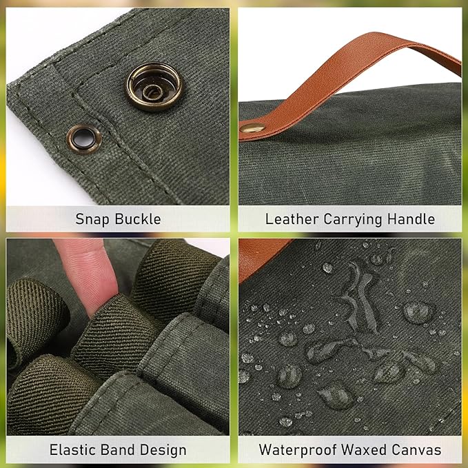 TOBWOLF Portable Spice Bag for Travel, Camping Spice Kit with 8 Jars, 2 Salt/Pepper Grinders, 1 Oil Spray, Foldable Canvas Seasoning Storage Bag, Condiment Container Set for Outdoor Picnic BBQ - Green
