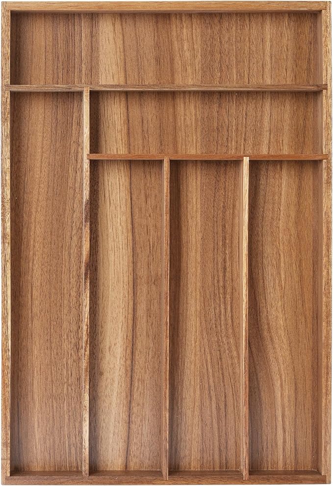 Silverware Organizer Kitchen Drawer Organizer Utensil Organizer Acacia Silverware Holder Cutlery Organizer in Drawer Flatware Organizer Tray(6 slots, Acacia
