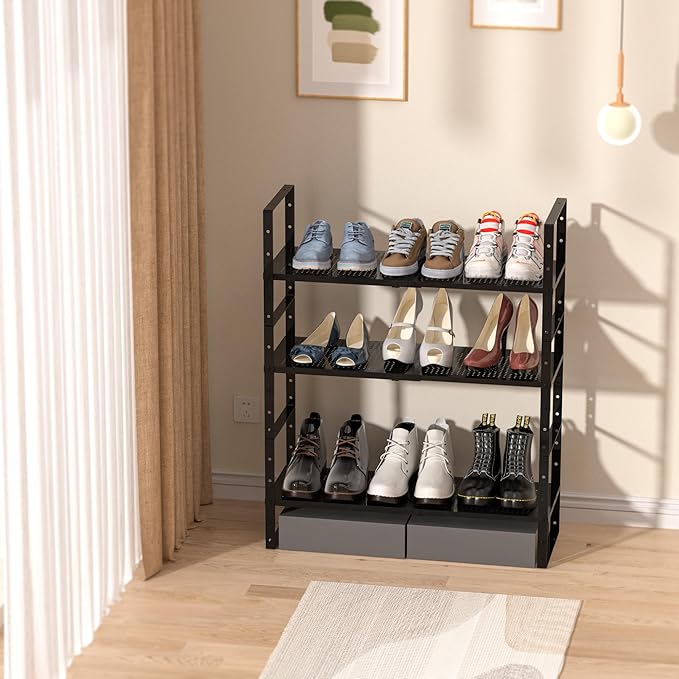 Cabinet organizer shelf,Expandable Adjustable Stackable Kitchen Organizer,Metal shelf risers for cabinets, kitchens and desks(1Pack/Black/Large)