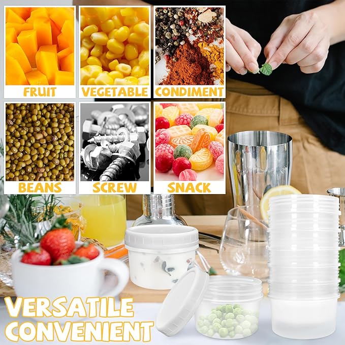 10 Pack 4oz Reusable Small Plastic Containers with Screw Lids, Stackable Food Storage Jars, Sauce Condiment Jars Lunch Box Accessories