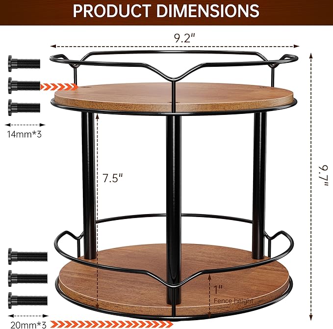 Lazy Susan Organizer 2 Tier - Turntable Spice Rack for Table Top, Wooden Rotating Lazy Susan for Cabinet Pantry Kitchen Countertop Dining Table Cupboard Bathroom Vanity Storage