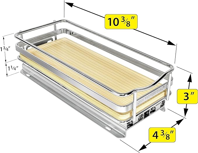 LYNK PROFESSIONAL® Élite™ Pull Out Spice Rack Organizer for Inside Kitchen Cabinets - 4-1/4 inch Wide - Slide Out Drawer – Wood/Chrome Sliding Spice Cabinet Organization Shelf Racks - 1 Tier