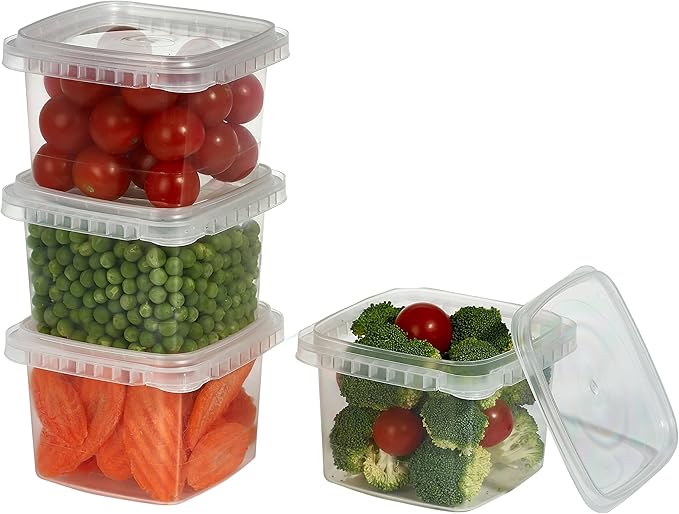 Decony Plastic Deli Containers with Lids 8 Oz- 25 Pack Square Clear Plastic Containers- Tamper-Proof BPA-Free Take Away Food Containers- Space Saver, Airtight, Freezer Safe Meal Prep Containers