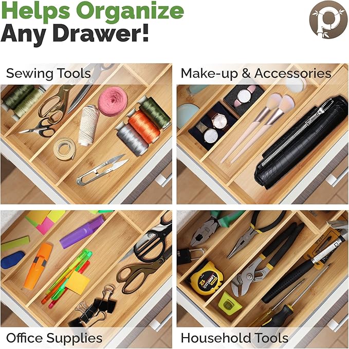 silverware tray organizer– Flatware Utensil Cutlery Silverware Holder for Drawer – Small Extra-Deep Wooden Kitchen Drawer Organizer Divider for Spoons Forks Knives cutleries (6-Slots)