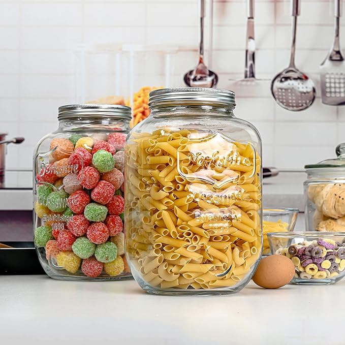 Hyperspace Large Capacity Mason Jar, 1 Gallon Wide Mouth Glass Cookie Jar, Food Container with Screw-on Metal Lid (6PCS, Whole Case)