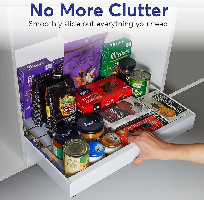 Pull Out Cabinet Organizer – Smooth Sliding Expandable Pull Out Drawers for Cabinets, Slide Out Drawers for Kitchen Cabinets, Bathroom Storage, Pantry Organization & Under Sink Organizer (White, 1Pc).