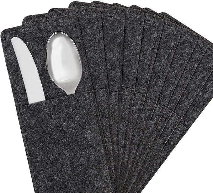 MIQIO® Cutlery Bags Made of Felt | Washable Set of 10 | Scandinavian Decoration | Flatware Organizer, Utensil Holder, Silverware Storage | Dark Grey Anthracite