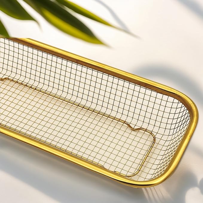 2-Pack Gold Flatware Organizer - Sturdy Mesh Design, Dishwasher-Safe & Easy-Clean Utensil Holder, Silverware Container Drawer Storage