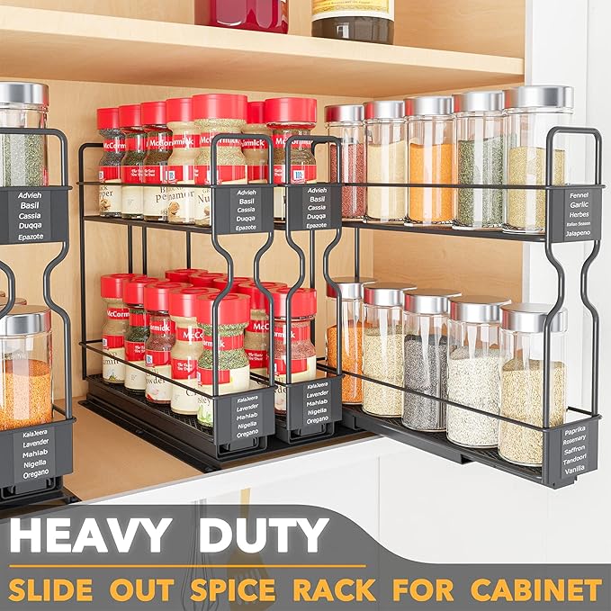 SpaceAid Pull Out Spice Rack Organizer for Cabinet, 2 Drawers 2-Tier, 3 Drawers 2-Tier