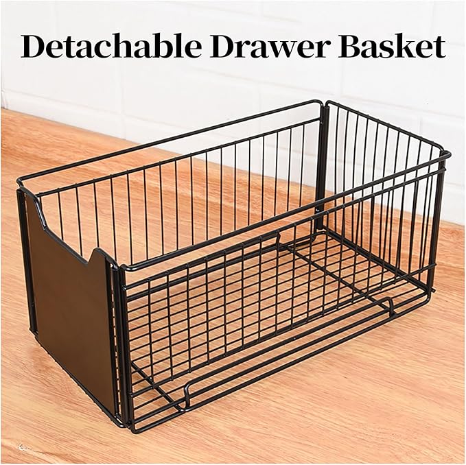 Under Sink Organizer Pull-out Kitchen Bathroom Organizer Spice Rack with Sliding Drawer, 2 Tier Storage Rack for Food Storage Room Makeup