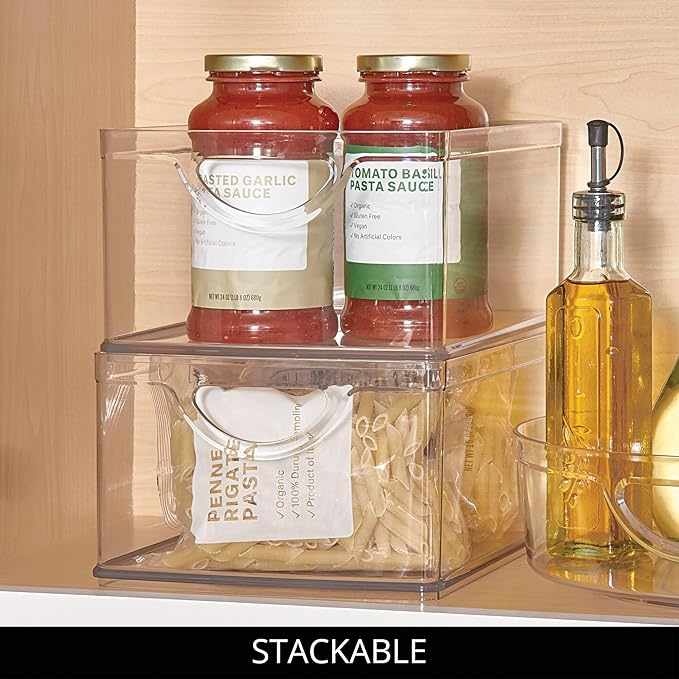 iDesign Pantry Storage Bins with Handles for Cabinets or Fridge - Set of 4 - Clear - Made in USA