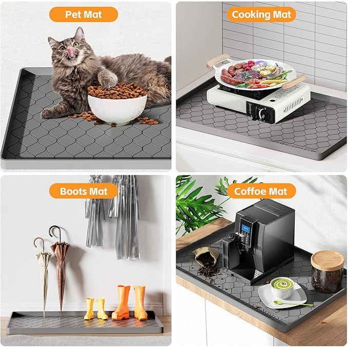 Silicone Under Sink Mat 19" x 19", Kitchen Essentials and Gadgets, Shelf Liner and Cabinet Protector, Home Organizers and Storage, Waterproof Bathroom Tray