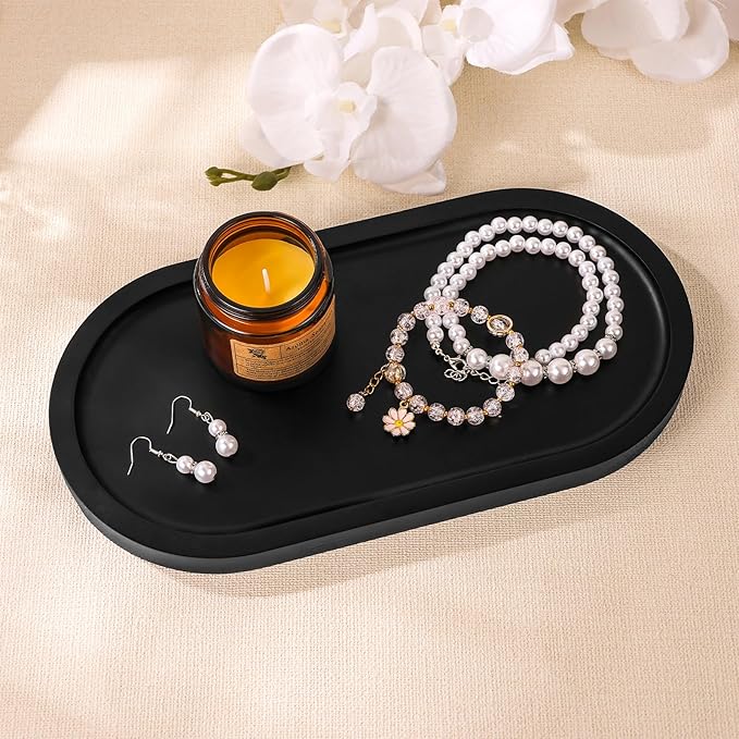 Bamboo Vanity Tray 11.4x6.1 inches, Decorative Vanity Tray for Bathroom Countertop Toilet Tank Farmhouse, Black